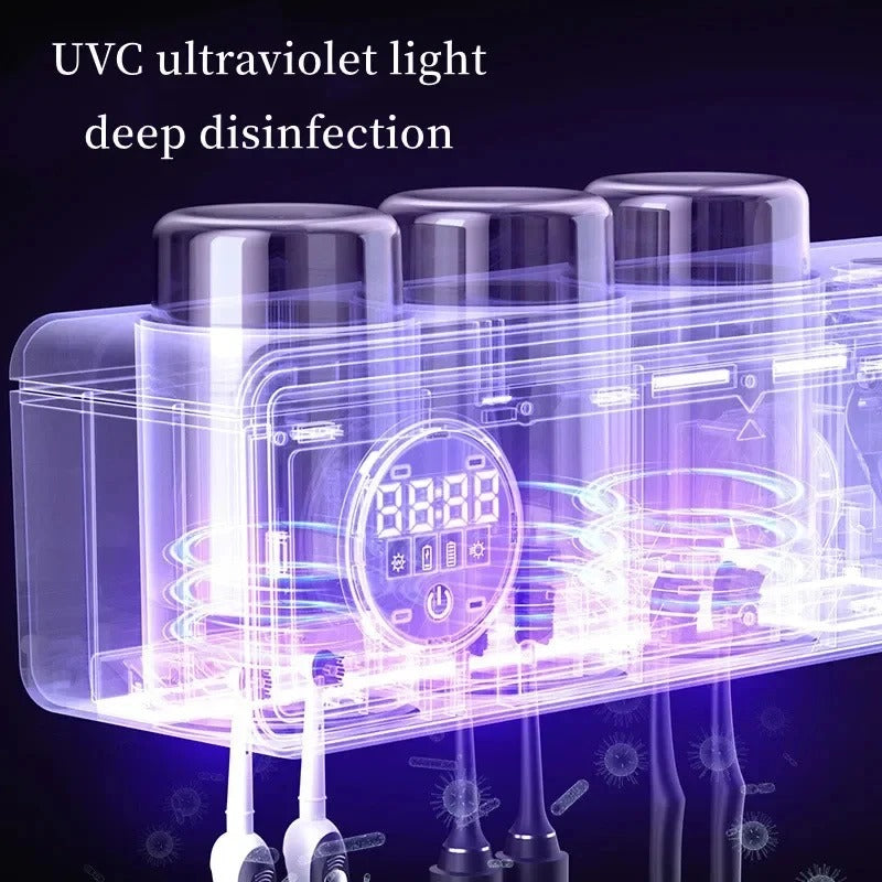 UV-Zahnbürstenhalter, Tiefensterilisator, Zahnpasta-spender, , USB-Aufladung, schnell trocknend, wandmontiertes Badezimmer-Aufbewahrungsregal