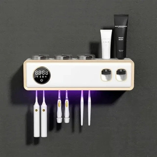 UV-Zahnbürstenhalter, Tiefensterilisator, Zahnpasta-spender, , USB-Aufladung, schnell trocknend, wandmontiertes Badezimmer-Aufbewahrungsregal