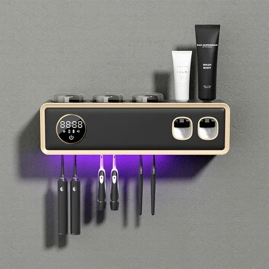 UV-Zahnbürstenhalter, Tiefensterilisator, Zahnpasta-spender, , USB-Aufladung, schnell trocknend, wandmontiertes Badezimmer-Aufbewahrungsregal